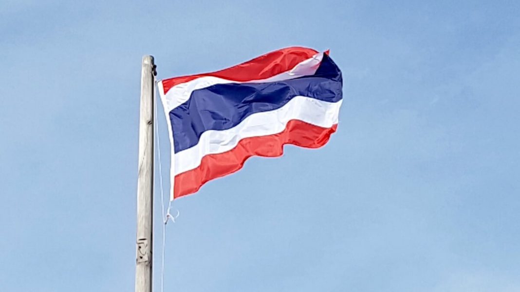 thailand flag waving sea background
