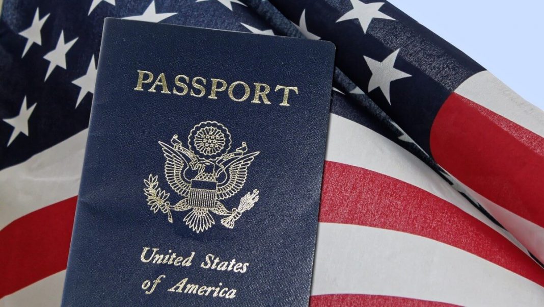 united states of america passport and flag