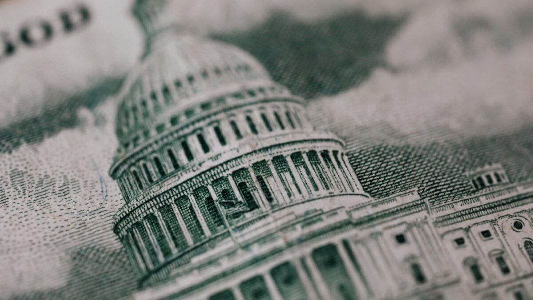us congress building close up on dollar banknote