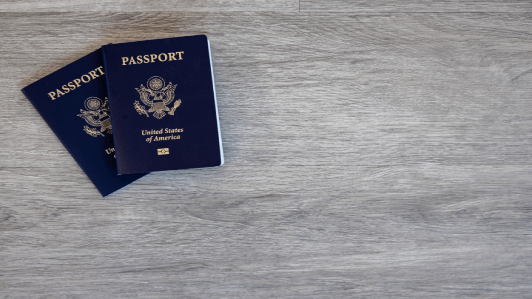 us passport wooden background