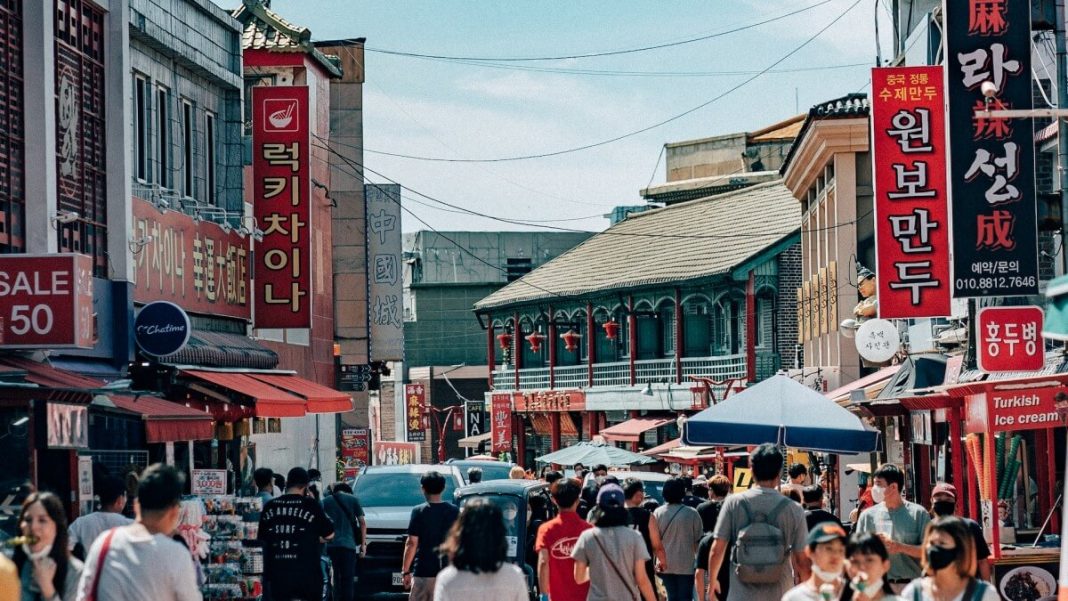 people walking incheon streets south korea