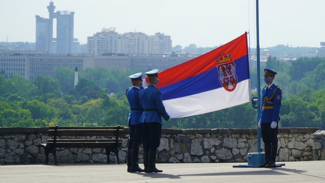 serbia soldiers flag ceremony city view