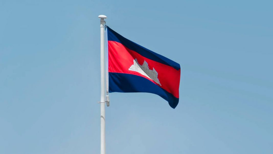 cambodia flag waving on flagpole