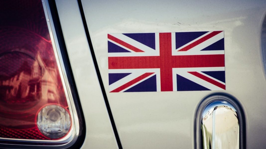 uk flag stamped on white car