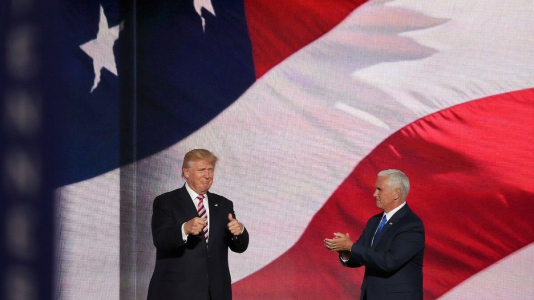 donald trump and mike pence us flag