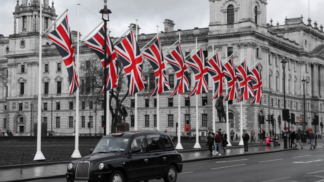 british flags london uk black white background