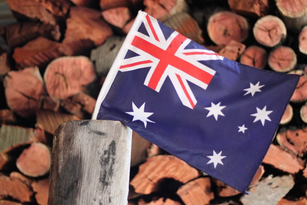 australia flag on wood
