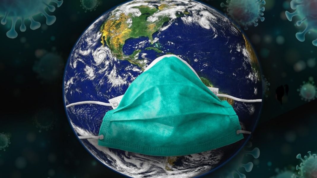 covid19 pandemic illustration mask planet earth