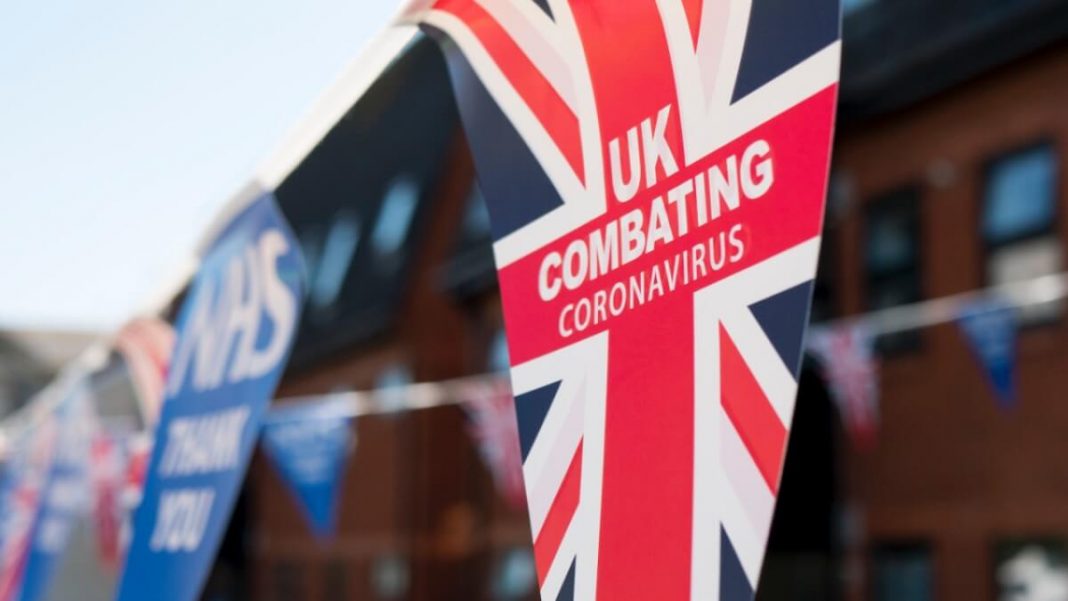 uk combats covid-19 text on buntings