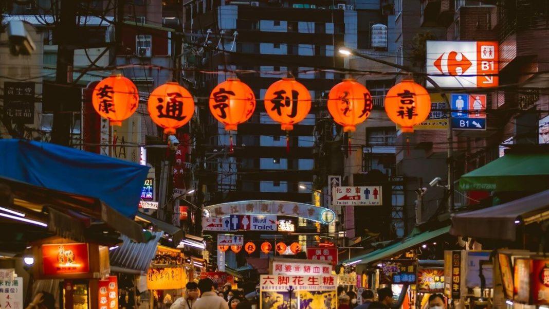 red lanterns nighttime taipei city view taiwan