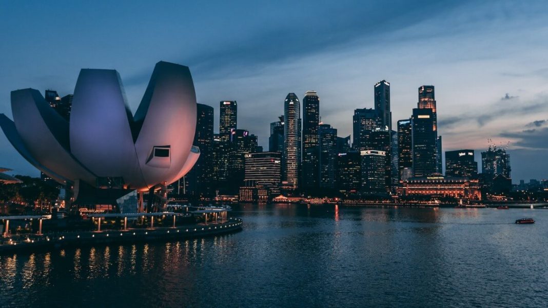 singapore city lights buildings