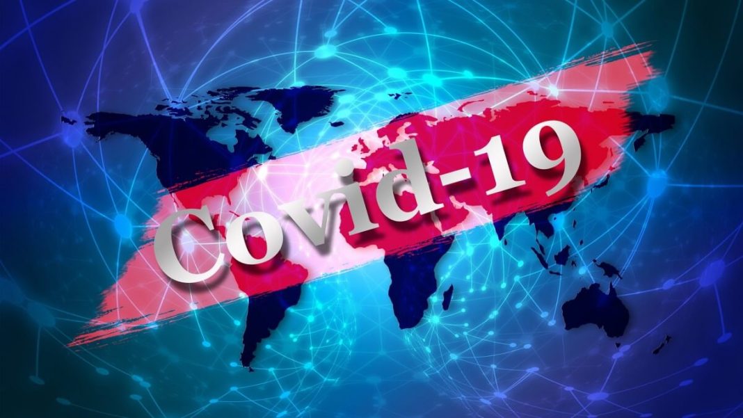 covid-19 text map neon sign background
