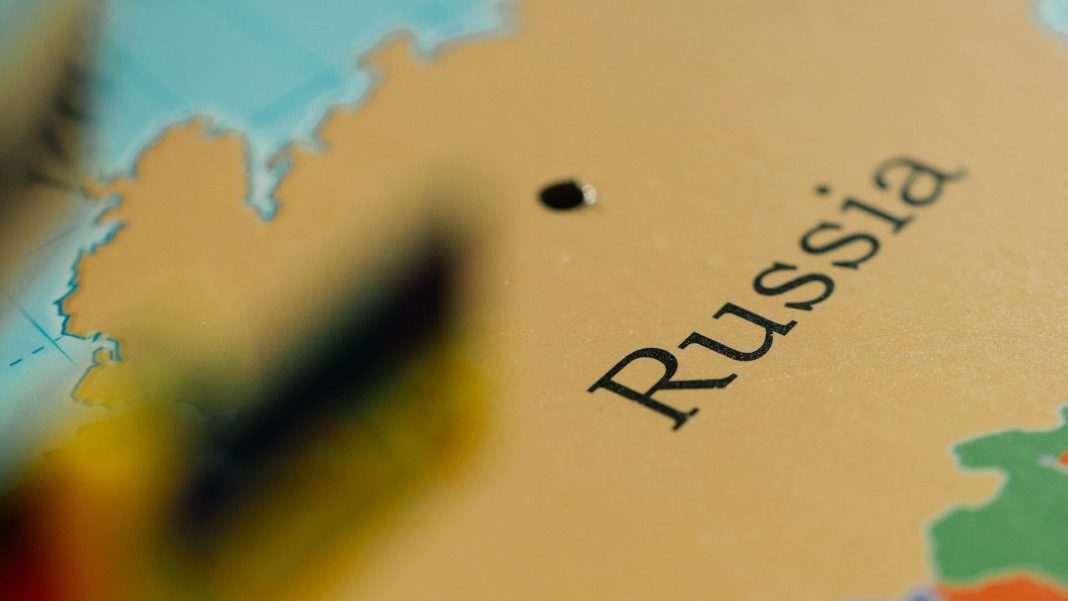 russia text on map