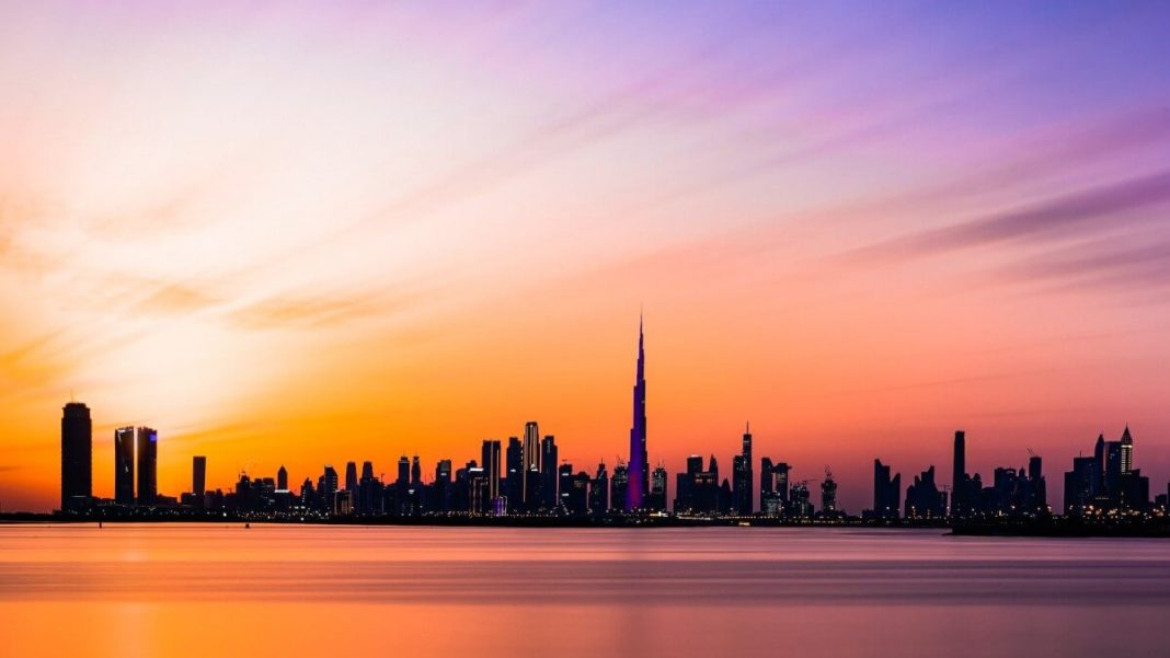 sunset view city buildings skyscapers dubai uae
