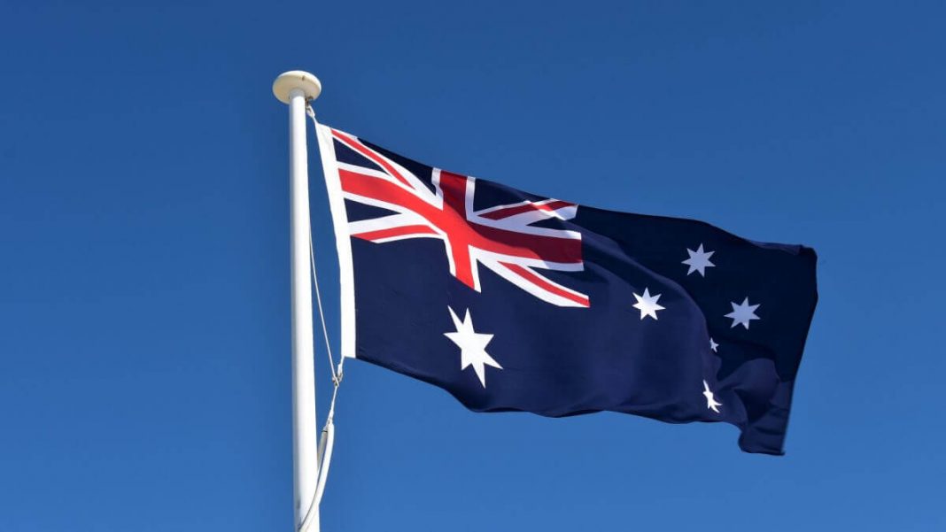 australia flag waving in sky