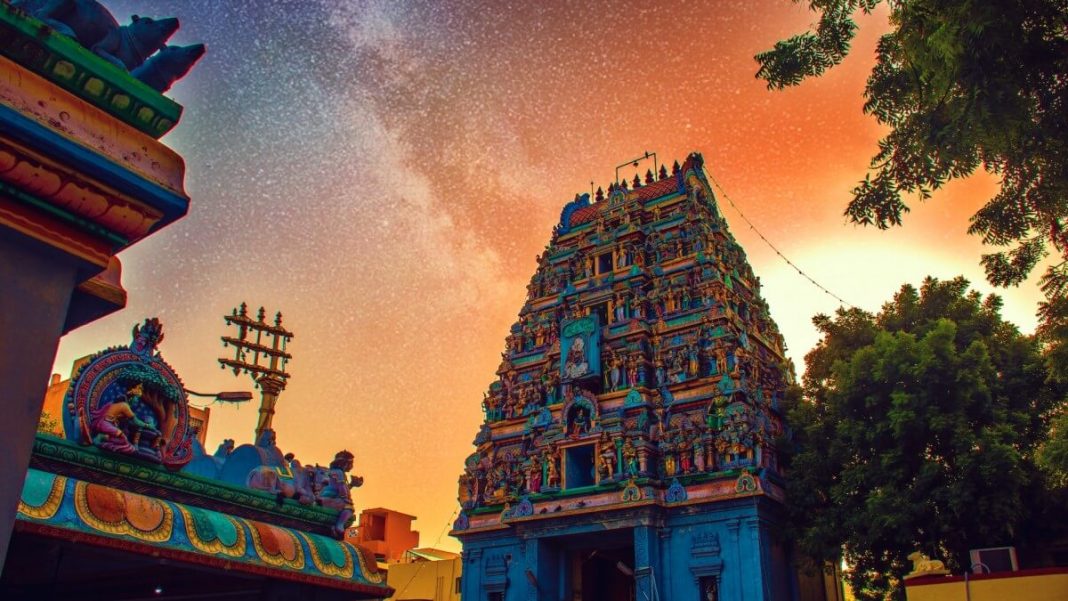 india tamil nadu chennai colorful temple sunset view