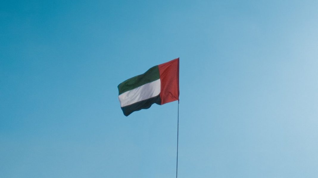 uae flag on flagpole waving