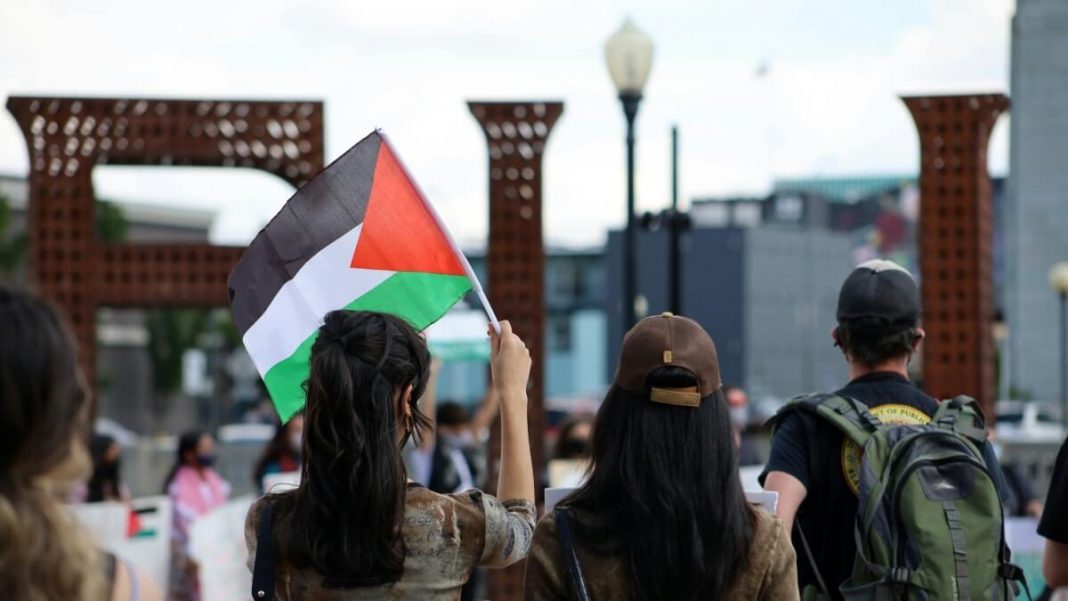 Woman Waiving Palestinian Flag