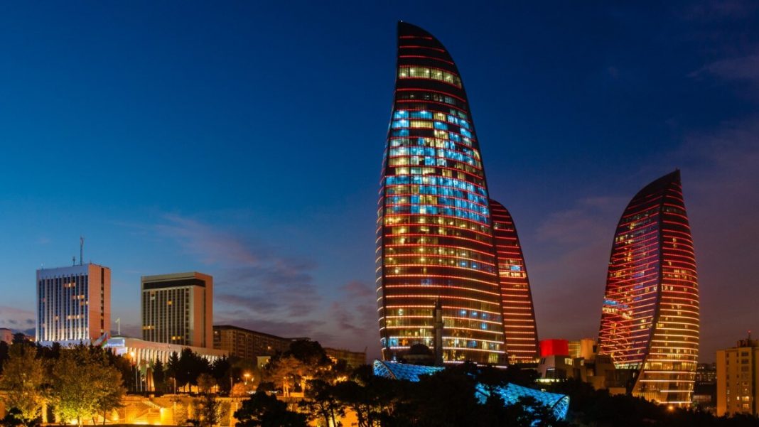 Flame Towers in Baku, Azerbaijan.