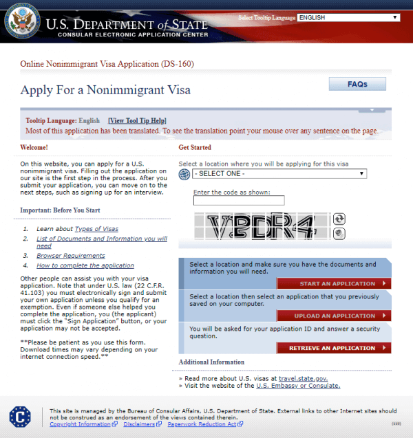 ds 160 form for tourist visa